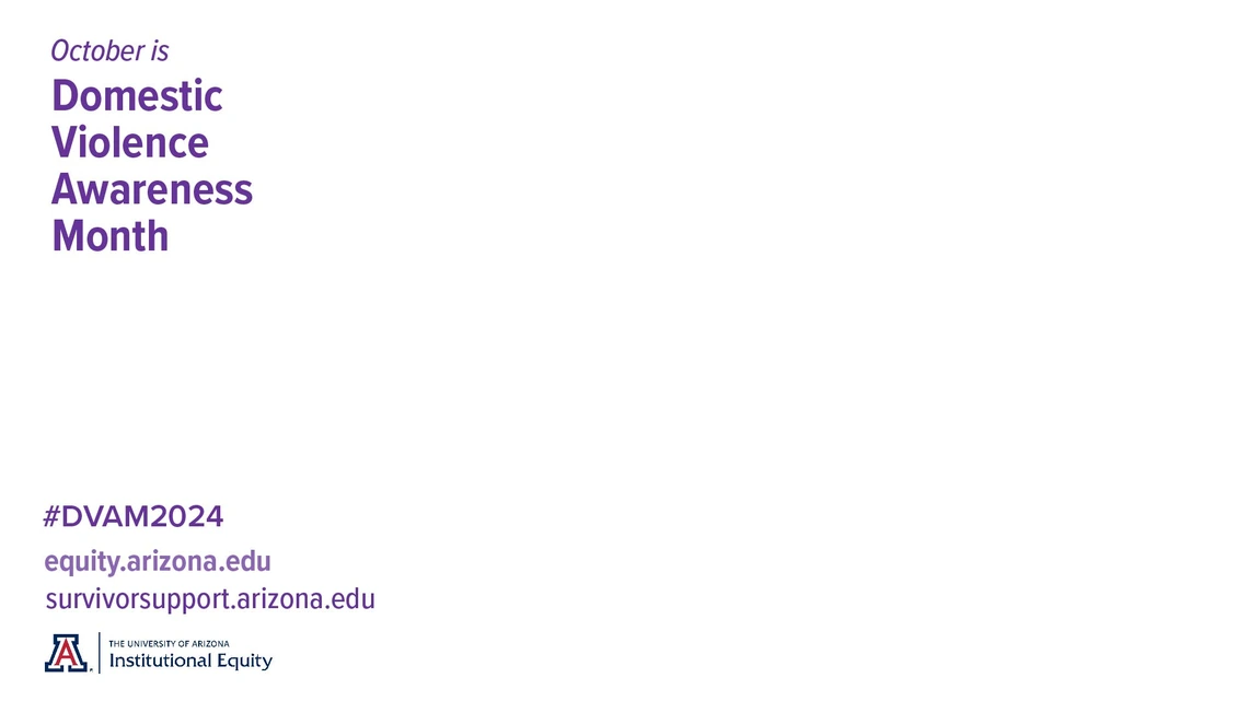 White background with purple text reading "October is Domestic Violence Awareness Month" and Institutional Equity contact info.